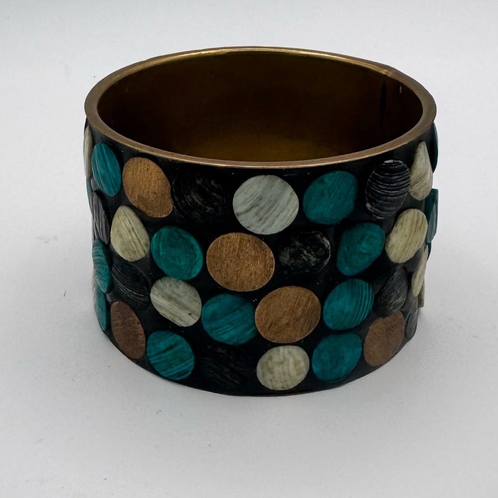 Chunky Brass & Dyed Shell Resin Cuff – Wide 2” Statement Bracelet - Bangle